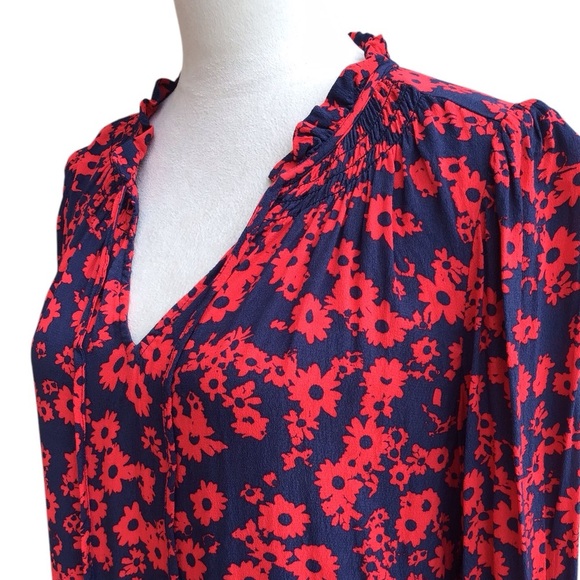 Loft Floral Tie Neck Flounce Dress Size Medium - Picture 7 of 9